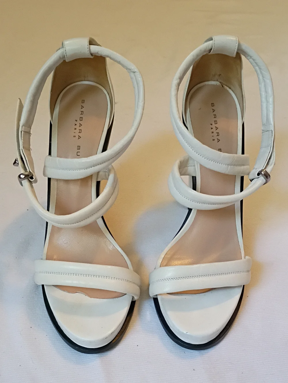 Barbara Bui White Block Heel Ankle Strap Sandals